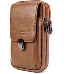 Riñonera de cuero para teléfono móvil para hombre Xiaoduoli (5,5-6,5 pulgadas) - Diseño retro de piel de vaca auténtica con fijación para cinturón Large Coffee