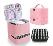Bolsa de almacenamiento de esmalte de uñas, bolsa de aceite esencial, kit portátil para el cuidado de las uñas, caja de almacenamiento de herramientas para el cuidado de las uñas, doble capa, 30 compartimentos