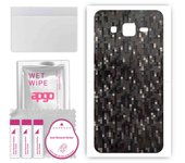 apgo Protective Skin Sticker for the back compatible with Samsung Galaxy J3 (2016), Wrap Film, Foil, Vinyl - Pattern Carbon Black Pixel