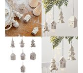 Adorno de cerámica blanca para árbol de Navidad, pequeño adorno de cerámica con temática navideña para colgar en el árbol y la decoración de fiestas A