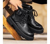 Botas de nieve de felpa de invierno con cordones de moda para hombre, botas de moto de cuero genuino para hombre, nuevas zapatillas casuales cómodas de caña alta para hombre 39