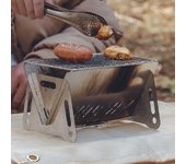 Parrilla de barbacoa plegable desmontable de acero inoxidable con soporte para quemador, parrilla de barbacoa portátil para acampar plata