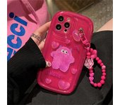 Funda de teléfono con cadena de flores y monstruo, corazón de amor, dibujos animados coreanos, suave, a prueba de golpes, para Iphone 14, 13, 12, 11 Pro Max, Kawaii, rosa Case & Strap