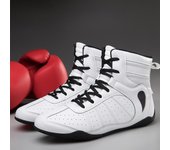 Botas de boxeo unisex Botas de boxeo de combate con ventilación de cuero de caña alta Zapato de entrenamiento integral Botas de motocicleta Zapatos de boxeo para jóvenes 35 negro