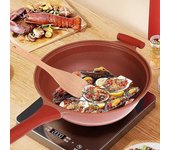 Wok de arcilla antiadherente con cesta de vapor, olla de micropresión antiadherente de arcilla de cerámica multifuncional de 12,6 pulgadas Fondo de micropresión y inducción 2 en 1