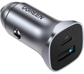 Ugreen Dual Port 30W Car Charger with USB-A/USB-C - PD PPS Certified - Metallic Grey (Model CD130)