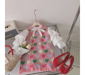 Vestido de punto estilo coreano con mangas abullonadas y lazo para niña - Colección Princesa Primavera 2025 140