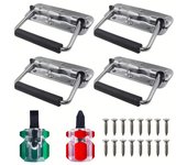 4 tiradores de resorte de hierro cromado, resistentes, para caja de herramientas con agarre de goma para montaje en superficie, tiradores para cajones de muebles con tornillos y destornillador 4pcs