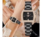 SHENGKE Reloj negro Relojes para mujer Relojes de pulsera de acero inoxidable para mujer Reloj de regalo femenino para esposa, familia, amiga oro
