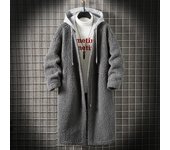 Abrigos de lana de cordero para otoño e invierno, chaquetas largas con capucha para hombre, ropa de abrigo holgada informal a la moda, ropa de calle de color sólido M negro