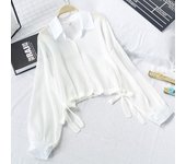 Camisa de protección solar para mujeres que usan tirantes y faldas con blusas cortas finas con mangas tipo farol XL blanco