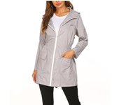 Chaqueta impermeable ligera con capucha y cintura para mujer, de talla grande, para otoño e invierno S gris