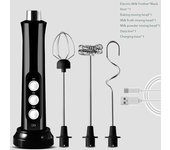Espumador de leche eléctrico inalámbrico 3 en 1, máquina de espuma portátil, mezclador de bebidas de alta velocidad, varita para espumar café 1Set negro