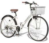 Bicicleta Voldy Mamachari plegable de 26 pulgadas con cambio Shimano de 6 velocidades, canasta delantera, dinamo, anillo de luz, candado, guardabarros, bicicleta urbana plegable, necesidades de productos blanco