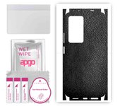 apgo Protective Skin Sticker for the back+sides compatible with Xiaomi Redmi K50 Pro, Full Wrap Film, Foil, Vinyl - Pattern Black Leather