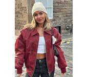 Chaqueta elegante de mujer con costuras en contraste de color rojo, abrigo de cuero con cremallera y manga larga con solapa a la moda, ropa de calle elegante para otoño 2023 para mujer S negro