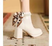Botas Chelsea con lazo y cuentas gruesas para mujer, zapatos de tacón alto sexys, nueva tendencia de invierno 2023, botines con punta cuadrada, botas de moto 34 beige