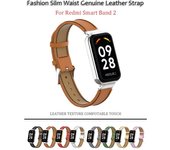 Caja de metal 2 en 1 + correa de cuero Correa de cuero genuino de cintura delgada para Redmi Smart Band 2 Pulsera de repuesto Correa de reloj de moda para hombres y mujeres For Redmi Smart Band 2 negro