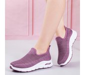 Zapatillas de deporte de verano para mujer, de malla transpirable, con plataforma suave, sin cordones y gruesas 36 borgoña