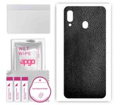 Adhesivo protector trasero apgo compatible con Samsung Galaxy A20, película protectora, lámina, vinilo - Patrón de cuero negro