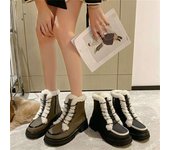 Botas de nieve informales para mujer, botines cálidos de invierno, plataformas con cordones, zapatos de lana, botas de moda para oficina para mujer 35 negro