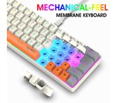 Teclado de membrana de 63 teclas con iluminación colorida, con cable, para juegos, cable USB-C desmontable, para oficina blanco/gris