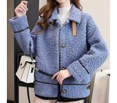 Chaqueta de cuello alto de felpa de invierno vintage para mujer, chaqueta corta cálida, cárdigan suave y acogedor para la oficina XS