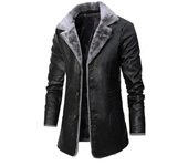 Chaqueta de cuero PU de lana larga y gruesa para hombre, ropa de calle informal de negocios, chaquetas con bolsillo, abrigo, prendas de vestir 3XL