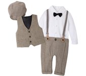 Conjunto de ropa Formal para niño recién nacido, Pelele de cumpleaños para caballero, traje con sombrero, chaleco, mono infantil de manga larga, traje Formal 90cm rojo