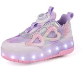 TUINANLE Zapatillas de skate de alta calidad para niños, zapatillas luminosas con luz LED, zapatos de dos ruedas para niños y niñas con carga USB 35 color rosa