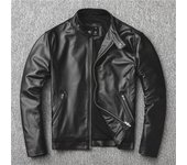 Chaqueta de cuero para motociclista con capa de cabeza de piel de vaca Chaqueta de cuero delgada para hombre Chaqueta de cuero de sección corta con cuello alto S