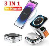 Soporte de carga inalámbrica magnética 3 en 1 para iPhone 16, 15, 14 Pro Max, Airpods, Apple Watch S10, 9 Ultra, estación de carga rápida Magsafe negro