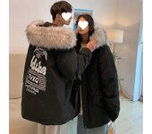 Chaqueta de plumas para hombre, nueva chaqueta de invierno estilo Hong Kong, holgada, estilo coreano, abrigo mediano y largo, tendencia nacional, ropa de trabajo para parejas M negro