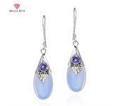 BELLA BOX Droplets Amatista Piedra Lunar Cuelga Pendiente Gota Mujer Joyería para fiesta y boda Regalo púrpura