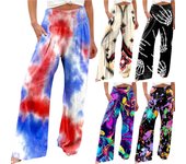 Pantalones De Talle Alto Para Mujer Pantalones Palazzo De Pierna Ancha Elásticos Impresos Pantalones De Playa Cómodos Casuales Pantalones M