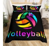 Juego de ropa de cama con diseño de voleibol, funda nórdica con temática deportiva, funda de edredón con diseño de voleibol de acuarela para cama tamaño king y queen, funda de edredón con juego de pelota EU single(135x200cm)