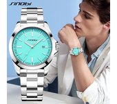 SINOBI, relojes de diseño Original para hombre, relojes de pulsera de cuarzo de marca de lujo, los mejores regalos, reloj para hombre, reloj de acero inoxidable azul claro