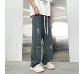 Pantalones vaqueros de calle para hombre, estilo retro desgastado, holgados, de pierna recta, pantalones deportivos de pierna ancha, de moda S negro