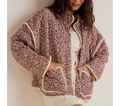 Chaqueta de algodón con estampado floral para mujer, abrigo fino con bolsillos, chaqueta de invierno de talla grande L negro