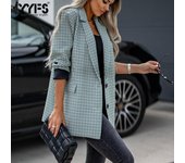 YYFS Chaquetas y abrigos de cuello polo de manga larga con estampado de cuadros informales a la moda para mujer para otoño e invierno S verde