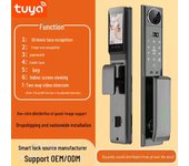 Cerradura inteligente con reconocimiento facial tallado en CNC, intercomunicador, contraseña electrónica y acceso remoto con huella dactilar.