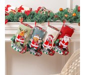 Calcetines navideños grandes de lino, valla, bolsa de regalo navideña, adornos para árbol de Navidad, bolsa de dulces, joyas