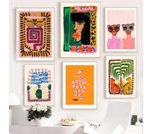 Pintura en lienzo abstracta colorida del Antiguo Egipto, serpiente, leopardo, mujer, pósteres e impresiones, imágenes de pared para decoración de dormitorio 21x30cm No Framed