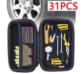 Kit de herramientas de reparación de neumáticos de coche, 31 piezas, para neumáticos sin cámara de bicicleta, kit de reparación de pinchazos de neumáticos, enchufe de reparación de garaje, herramientas, accesorios