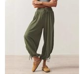 Pantalones de verano ajustados con lazo y farol para mujer S negro