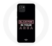 Coque pour Samsung Galaxy A03 Blackpink in Your Area Fond Noir Logo Rose