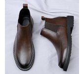 Botas Chelsea de piel de vaca de moda para hombre, botas de piel auténtica para otoño e invierno, botas cortas de alta calidad para hombre, botas de plataforma, botines para hombre 38 negro