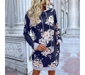 Otoño e Invierno Sudadera de Mujer Moda Sudadera con Capucha de Longitud Media Vestidos de Sudadera con Capucha Estampados S negro