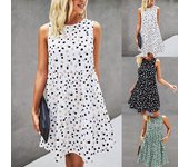 Vestido de verano elegante Vestido de verano hasta la rodilla con estampado de puntos y cuello redondo XL blanco