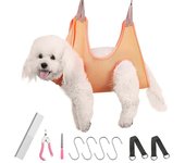 Arnés de hamaca para aseo de mascotas para gatos y perros, soporte para perros para aseo, ayudante para mascotas con cortaúñas, peine para mascotas, lima de uñas para bañarse S-81x48x18cm rojo